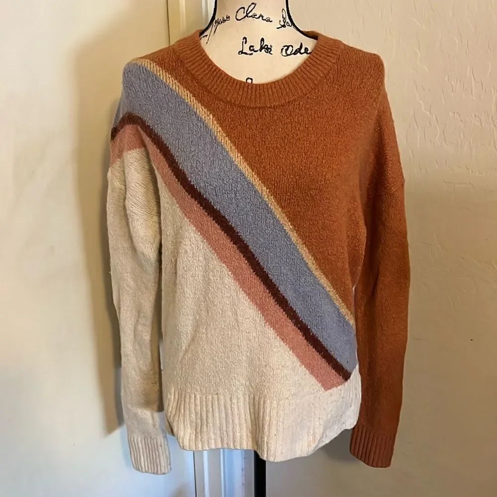 Madewell Brown Stripe Multi Color Pullover Sweater Casual Boho Modern